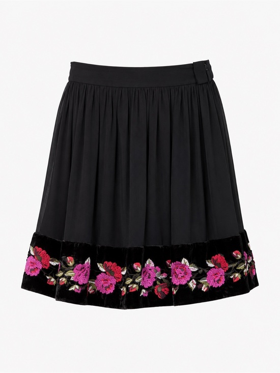 kate spade Dresses & Skirts - Kate Spade Madison Ave Collection Black Embroidered Floral Velvet Hem Mini Skirt